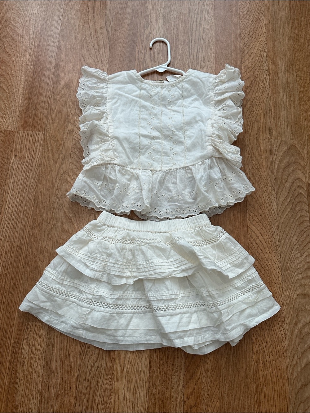 J. Crew Cream Eyelet Ruffle Blouse with Matching Skirt
